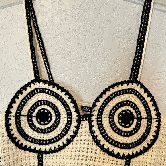 New Zara Crochet Corset Cream Black Top 1014/804 Medium Large - Picture 5 of 9